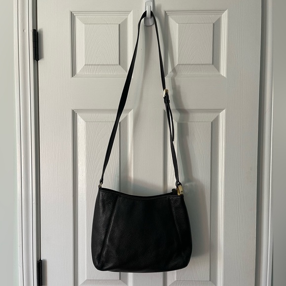 Michael Kors Black Leather Bag w Gold MK - Picture 5 of 9